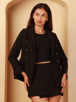 Load image into Gallery viewer, Black Double-Breasted Blazer 3-Piece Co-Ord Set by REBEL โ Co-ord Set, full-length view