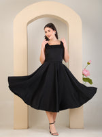 Load image into Gallery viewer, Black Square Neck Fit &amp; Flare Midi Dress by REBEL — Dress, front view
