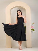 Load image into Gallery viewer, Black Square Neck Fit &amp; Flare Midi Dress by REBEL — Dress, side view
