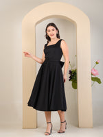 Load image into Gallery viewer, Black Square Neck Fit &amp; Flare Midi Dress by REBEL — Dress, back view
