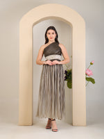 Load image into Gallery viewer, Bronze Metallic Pleated One-Shoulder Gown by REBEL — Dress, front view
