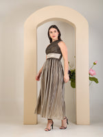 Load image into Gallery viewer, Bronze Metallic Pleated One-Shoulder Gown by REBEL — Dress, side view
