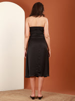 Load image into Gallery viewer, Black Satin Cross-Halter Midi Dress by REBEL — Dress, full-length view
