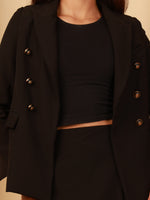Load image into Gallery viewer, Black Double-Breasted Blazer 3-Piece Co-Ord Set by REBEL — Co-ord Set, back view
