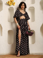 Load image into Gallery viewer, Polka Dot Co-Ord Set – Crop Top &amp; High-Waisted Thigh-Slit Long Skirt

