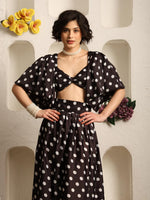 Load image into Gallery viewer, Polka Dot Co-Ord Set – Crop Top &amp; High-Waisted Thigh-Slit Long Skirt
